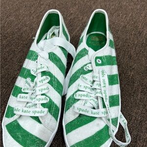 Kate Spade Green and White Canvas Sneakers